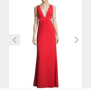 Halston Heritage red cutout v-neck gown dress